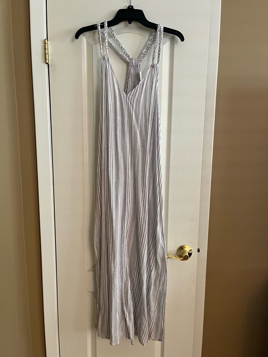 C&C California Dresses & Skirts - C&C California Light Gray Striped Maxi Dress with Braided Straps